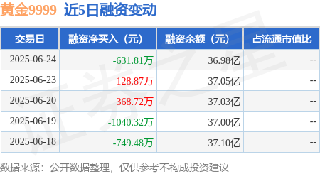 中岩投资 黄金9999：6月24日融资买入8929.88万元，融资融券余额36.98亿元